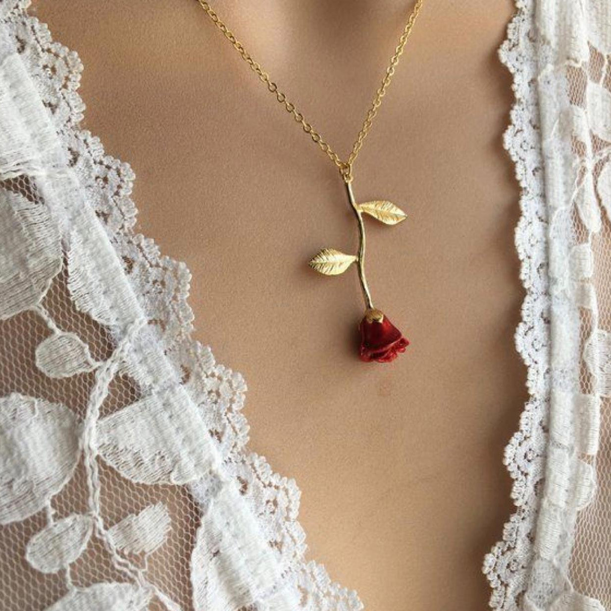 Falling Red Rose Gold Plated Locket